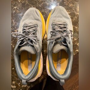 Hoka Gray and Yellow Running Shoes